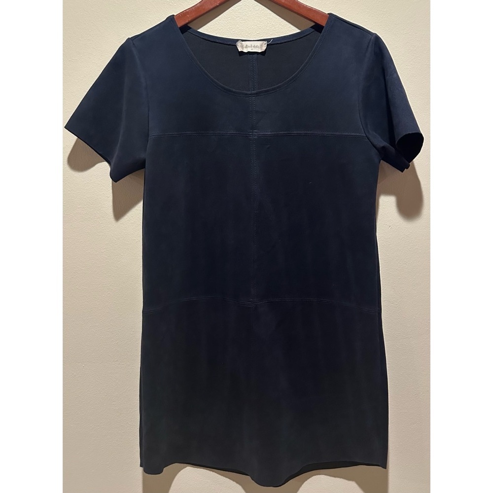 Altar'd State Womens Navy Blue Faux Suede Short‎ Sleeve Shift Mini Dress Medium